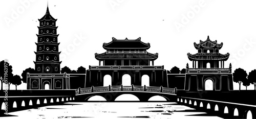 Vietnamese City of Hue Skyline Icon
