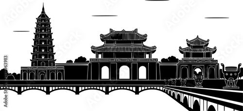Vietnamese City of Hue Skyline Icon
