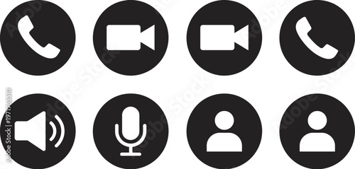 Communication media flat icons vector set, phone video microphone user symbols, digital technology illustration collection, editable scalable graphics
