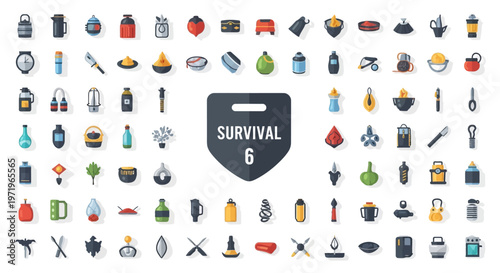 Survival Game Icons Set: Tools, Gear, and Resources for Adventure and Crafting