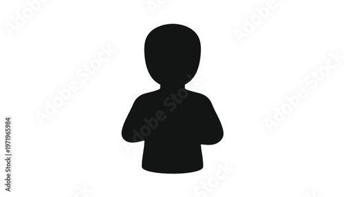 Silhouette figure stands with arms crossed against a stark white background, representing anonymity.