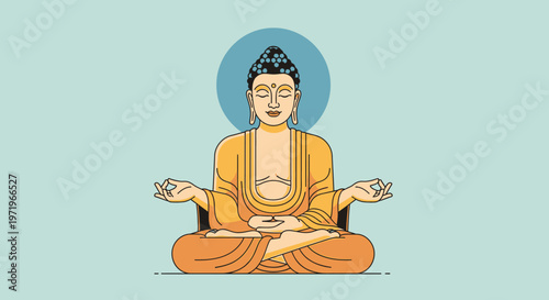 Buddha meditates peacefully on a sacred Day in serene Buddhist temple surroundings.