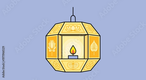 Buddha Day celebration with a lantern hanging in a serene environment
