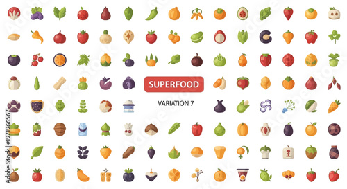 Vibrant Superfood Icons: Healthy Eating, Organic Food, and Nutrition Collection