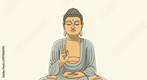 The serene Buddha meditates peacefully on a beautiful day