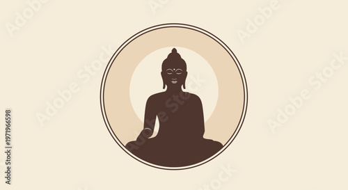 Buddha meditates peacefully on a serene Day in a circular frame