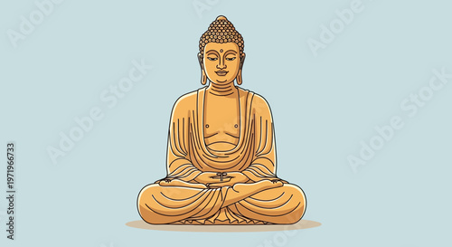 Buddha meditates peacefully on a beautiful sunny Day outdoors