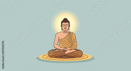 The serene Buddha meditates peacefully on a beautiful sunny Day