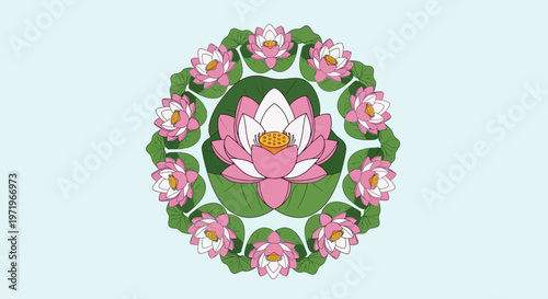 Buddha's serene Day surrounded by blooming lotus flowers in calm nature