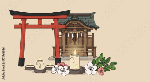 A serene Day at a Japanese shrine with a Buddha statue inside