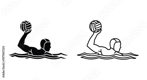 Water polo players raising balls above water a striking silhouette