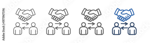
bilateral outline icon set with handshake design, two people and up down arrows
