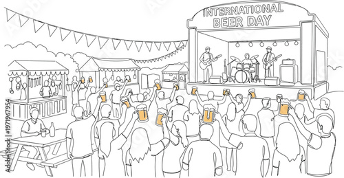 concert sketch, people at music festival