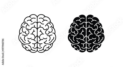 Two human brain illustrations one light and one dark a striking silhouette