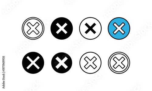 Collection of various cross mark icons in different styles and colors.
