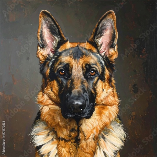 A digital painting of a german shepherd dog's head