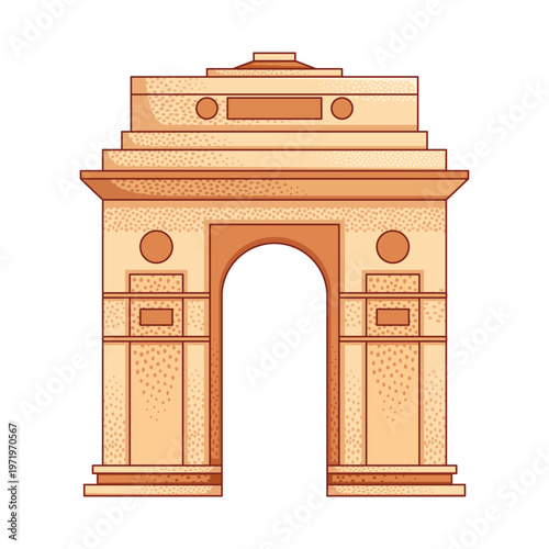 India Gate landmark illustration in New Delhi with vintage hand drawn style