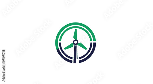 Modern Green and Blue Wind Turbine Logo Design on White Background.