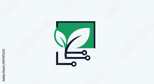 Modern Green Technology Logo Design with Leaf and Circuit.