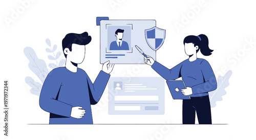 People reviewing a profile for identity verification purposes.