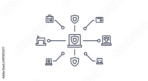 Network Security Illustration with Laptop and Connected Devices.