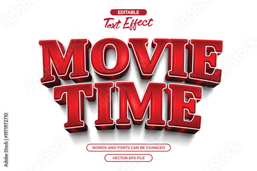 Movie time editable text effect with 3d red text style
