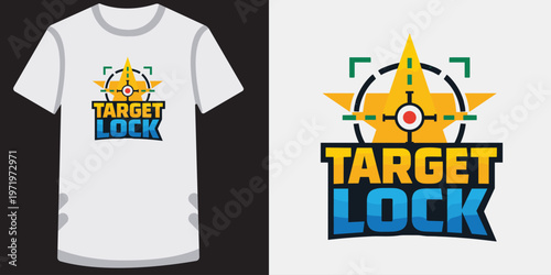 Target lock star logo with crosshair for accurate shooting games emblem.