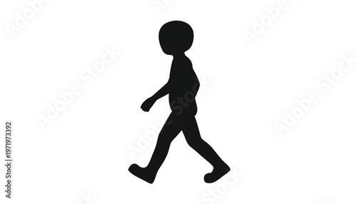 Silhouette of a child walking forward with a sense of purpose and independence on a white background.