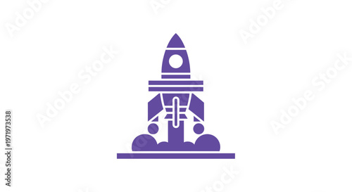 Purple Rocket Ship Icon on White Background Depicting Space Travel.