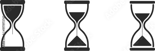 Set of hourglass icons showing sand flow stages representing time passing countdown deadline and time management concepts minimalist design
