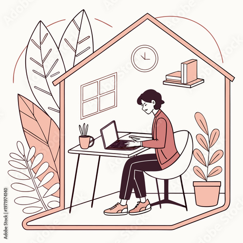 Remote Work Freelancing Cozy Workspace Illustration