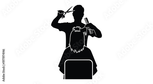 Barber cutting a client s hair a striking black silhouette high quality