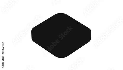 Black rhombus shape with softly rounded corners presented on a pure white background for design.