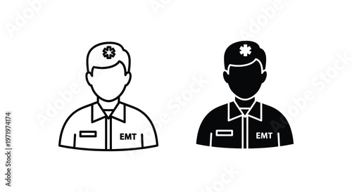 Two paramedic icons one white and one black showing uniform detail silhouette