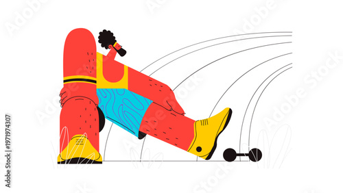 A vibrant illustration of a person riding a scooter in a dynamic pose