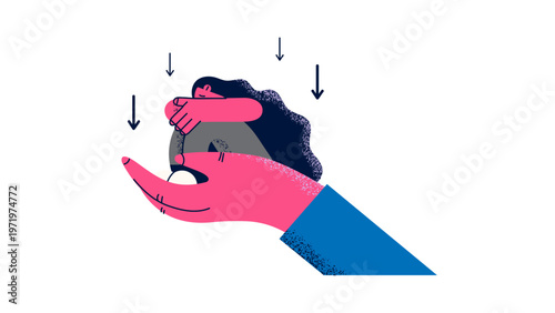 A vector graphic illustration of a hand holding a person under pressure