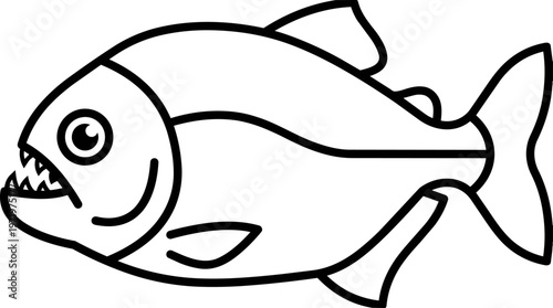 Cartoon piranha fish line art.