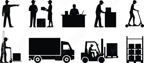 Logistics and delivery icons a comprehensive set of black silhouette illustrations