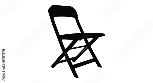 A stark black folding chair isolated on a white background silhouette