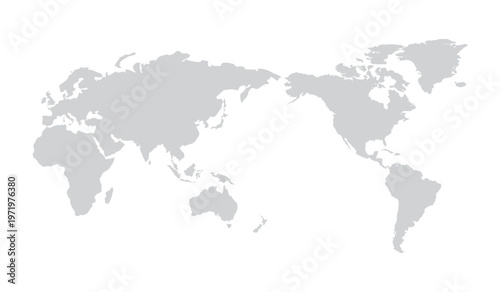 Monochrome Asia-Pacific focused world map in flat vector style.

