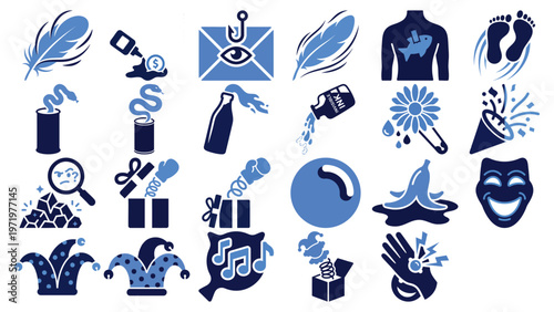 Creative April Fools Day Humor and Practical Joke Icons Flat Vector Illustration on Transparent Background