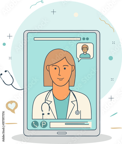 Telemedicine Consultation with a Female Doctor via Digital Device, Virtual Healthcare Services
