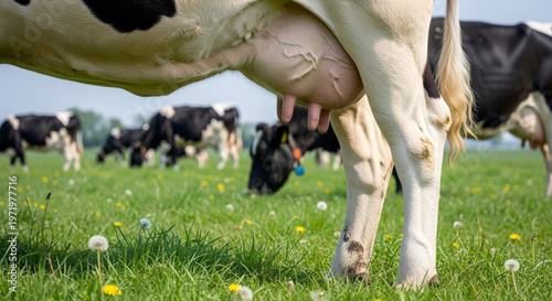 Wallpaper Mural Close up of a Holstein Friesian dairy cow's udder and legs grazing in a sunny green meadow Torontodigital.ca