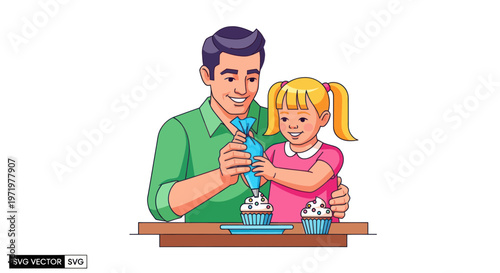 Father and Daughter Decorating Cupcakes Together - Family Baking Fun