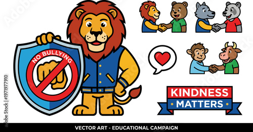 Lion Holding Kindness Matters Shield.