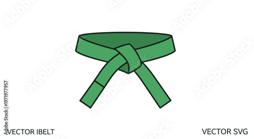 Green martial arts belt tied in a knot, isolated on white background, vector illustration