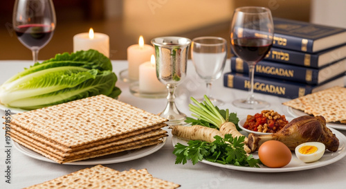 Wallpaper Mural Traditional Passover Seder Table with Matzah, Wine, and Ritual Foods, Ready for Jewish Holiday Celebration Torontodigital.ca