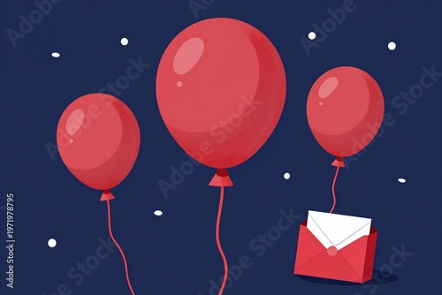 A bunch of red balloons and a red envelope