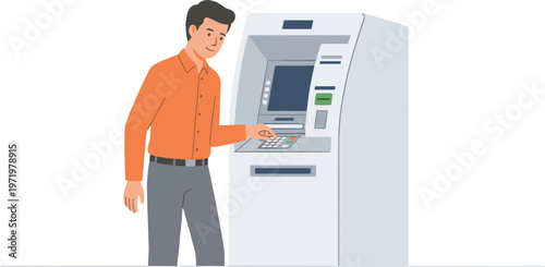 Man using an automated teller machine outdoors with cash transaction