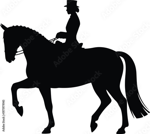 Silhouette of a horse and rider performing a stunt
